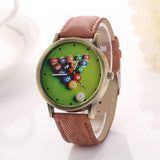 Billiards Cartoon Fashion Casual Women Girls Watches Vintage Wristwatches Canvas Fabric Strap Pattern Quartz Watch