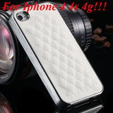 Luxury Gold PU Leather Case for iPhone 5 5S 5G / 4 4S 4G Sheep Grid Pattern Lattice Back Skin Cover For Phone