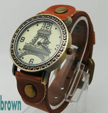 Retro Fashion Quartz Watch Leather Women Vintage Watches Casual Lady Wristwatches Eiffel Tower Wrist