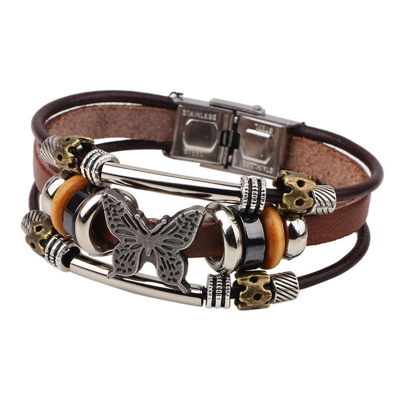 Butterfly Bracelets 2016 Hot Sales Hand Made Braided buckle Fashion Style Popular Charm Leather Bracelets Bangles for Men Women