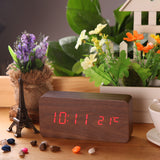 Calendar Relogio De Mesa Rectangle LED Digital Alarm Wood Wooden Clock Temperature Display Voice Sound Control