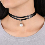 Celebrity Double Layer Black Imitation Leather Choker Necklace Gothic Adjustable Chain Charm Pendant Vintage Jewelry