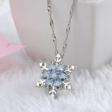 Charm Vintage lady Blue Crystal Snowflake Zircon Flower Silver Necklaces & Pendants Jewelry for Women 