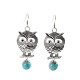 Charming Ethnic Tibetan Silver Oval Rimous Turquoise Earrings Crystal owl Drop Dangle Earring Women jewelry