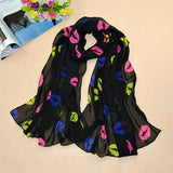 Charming Hot Silk chiffon Blending love on the lips Pattern, Bow hot Scarf Thin Long Wrap Scarves for Girls and Ladies