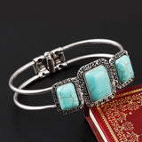 Charms Tibetan Silver Bracelet Square Turquoise Bangle Vantage Carved Design For Women Fashion Jewelry pulsera Accessory