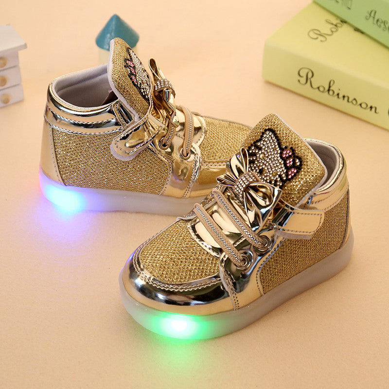Children Shoes New Spring Rhinestone Led Shoes Girls Princess Cute Shoes With Light