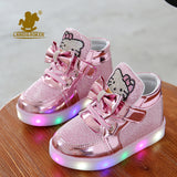 Children Shoes 2016 New Spring Hello Kitty Rhinestone Led Shoes Girls Princess Cute Shoes With Light