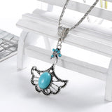 Christmas Antique Hollow Tibetan Silver Butterfly Crystal Turquoise Pendant Chain Necklace Clothes for Women