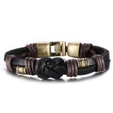FASHION Jewelry Punk Rose Gold Stainless Steel Accessories Black Weave Genuine leather Men Bracelet male Bangles