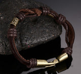 FASHION Jewelry Punk Rose Gold Stainless Steel Accessories Black Weave Genuine leather Men Bracelet male Bangles