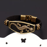 Classic Animal Lizard Leather Charm Bracelet & Bangles Alloy Easy Hook Men Bracelets Fashion Jewelry Black Colors