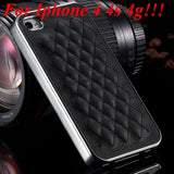 Luxury Gold PU Leather Case for iPhone 5 5S 5G / 4 4S 4G Sheep Grid Pattern Lattice Back Skin Cover For Phone