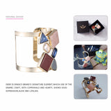 Colorful Geometric Hollow Statement Cuff Bangle Open Bracelets for Women Crystal Stone Copper Gold Plated Jewelry