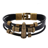 Cool Black Men Bracelet Male Pulseras Punk Rock Vintage Bullet Charm Leather Bracelets&Bangles Multilayer Men Jewelry Wristband