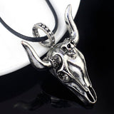 Cool Men's Tauren Cow Skeleton Skull Titanium Stainless Steel leather chain Pendant Necklace 