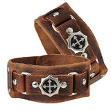 Cool Rock Men Woman Genuine Leather Cross Studs Wrap Bracelet Bracelets 