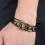Cool Skull Men Bracelet Punk Black Leather Bracelets & Bangles For Men Women Wrap Male Bracelet with Charms Wristband Jewelry