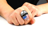 Cool American Flag Stainless Steel Skull Ring for Man Personality Biker Jewelry 
