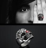 Cool Personality Skull Ring With Red CZ Eye Stainless Steel Punk Exaggerated Mens Rings For Men Vintage Best Friends Jewelry