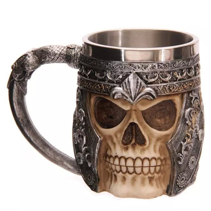 Cool Personalized Double Wall Stainless Steel 3D Skull Mugs Coffee Cup Mug Skull Knight Tankard Dragon Drinking Cup Funny Creative Coffee Cups and Mugs