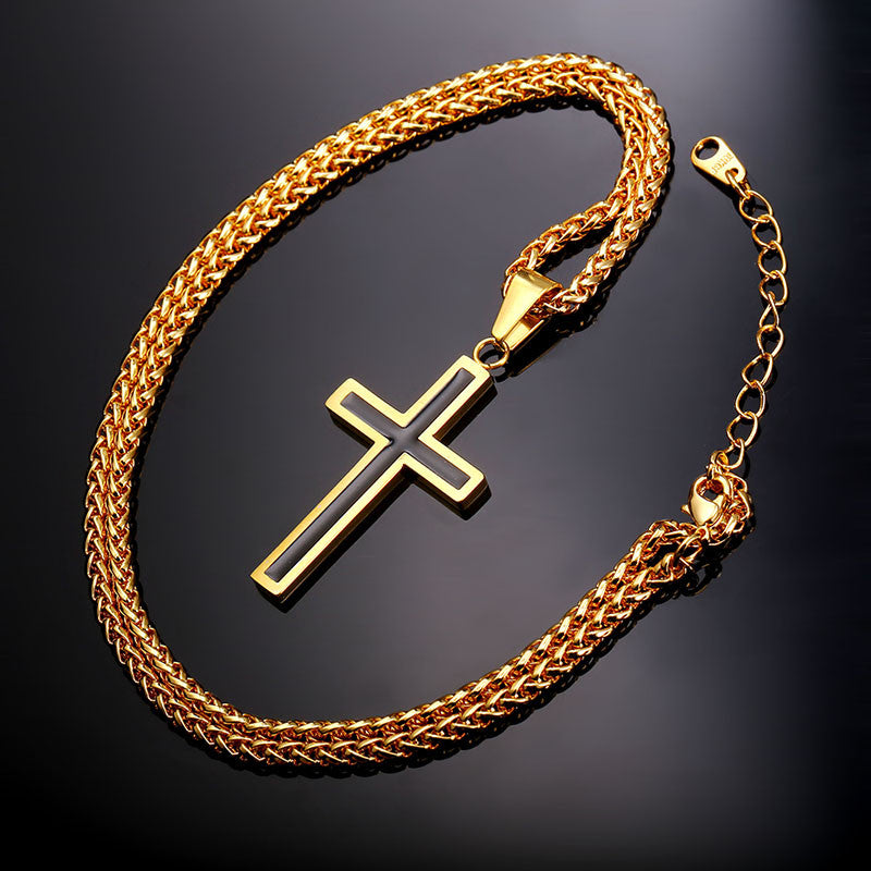 Cross Necklace & Pendant Christian Jewelry 316L Stainless Steel Gold Plated Chain Cross Necklace Men
