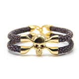 New Arrival baseball stingray leather skull bracelet Luxury man Skull Bracelet handmade high qaulity leather bracelet