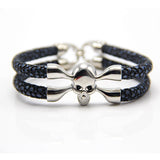 New Arrival baseball stingray leather skull bracelet Luxury man Skull Bracelet handmade high qaulity leather bracelet