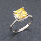 Luxury Princess Cut Yellow CZ Ring with Micro Paved Clear Zircon Platinum Plated Women Engagment Rings