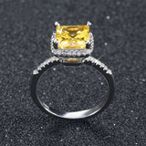 Luxury Princess Cut Yellow CZ Ring with Micro Paved Clear Zircon Platinum Plated Women Engagment Rings 