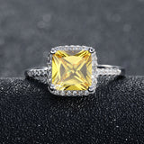 Luxury Princess Cut Yellow CZ Ring with Micro Paved Clear Zircon Platinum Plated Women Engagment Rings