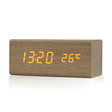 Sound Control USB Solid Wooden Desk Bedside Digital Alarm Clock Tempreture Display Orange Light 