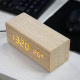 Sound Control USB Solid Wooden Desk Bedside Digital Alarm Clock Tempreture Display Orange Light 