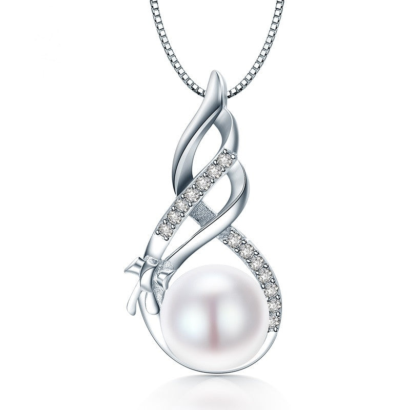 Fashion 925 Sterling Silver Jewelry High Quality Luster Natural Pearl Jewelry White/Pink Pendant