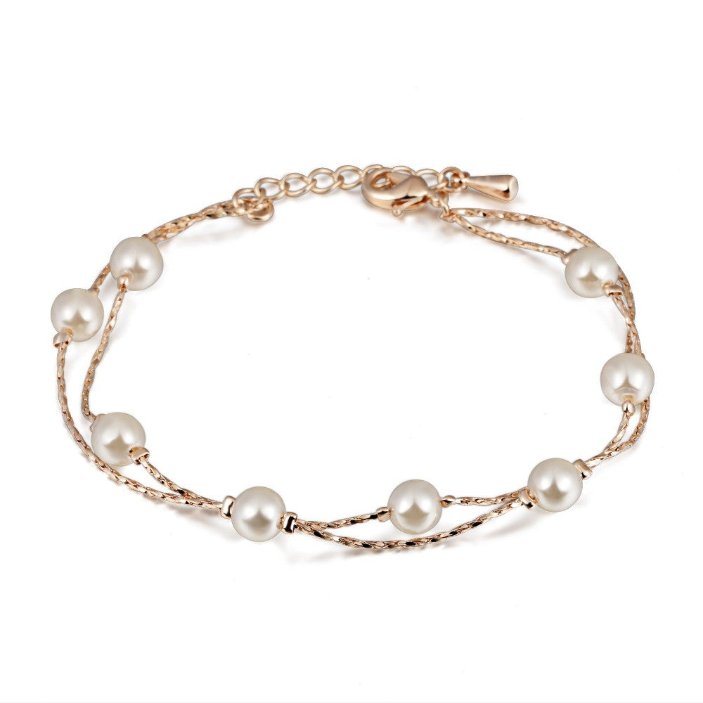 Double Fair Charm Bracelets & Bangles Platinum/Rose Gold Plated Fashion Simulated Pearl Beads Wedding Jewelry For Women