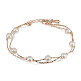 Double Fair Charm Bracelets & Bangles Platinum/Rose Gold Plated Fashion Simulated Pearl Beads Wedding Jewelry For Women
