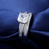 Woman Finger Ring Platinum Plated with 0.8 ct Princess Cut Cubic Zirconia Women Wedding Ring Set, 2 Piece/Set 