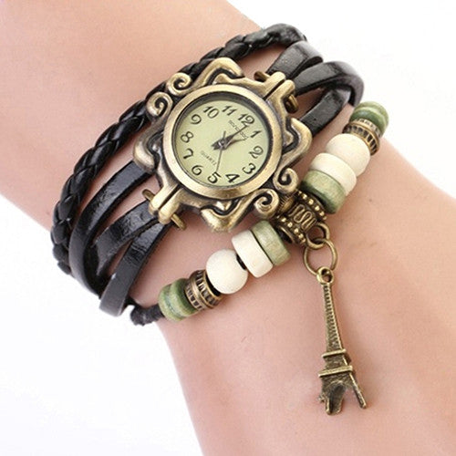 Eiffel Tower Ladies Watches Hot Vintage Women's Quartz Leather Bracelet Wrist Watch