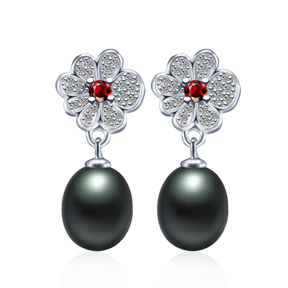 Elegant Plant Flower drop earrings,New Fashion Red Ruby dangle earrings,Best Price 925 silver jewelry