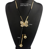 Elegant Butterfly Long Beaded Chain Tassel Necklace Women Rhinestone Office Lady Accessory Bohemia Costumes Jewelry