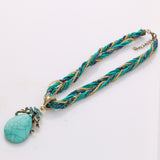 Elegant 2016 New Ethnic Style Alloy Rhinestone Necklace Natural Stone Pendant Chain Choker Bib Statement Necklace