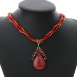 Elegant 2016 New Ethnic Style Alloy Rhinestone Necklace Natural Stone Pendant Chain Choker Bib Statement Necklace