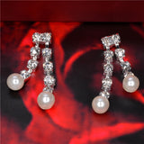 Elegant Pearl Shining Crystal 18K Silver Plated Austrian Crystal Bridal/Wedding Jewelry Sets For Women