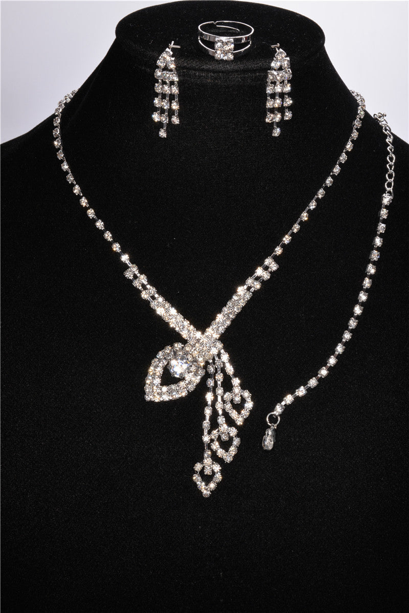 Elegant Pearl Shining Crystal 18K Silver Plated Austrian Crystal Bridal/Wedding Jewelry Sets For Women