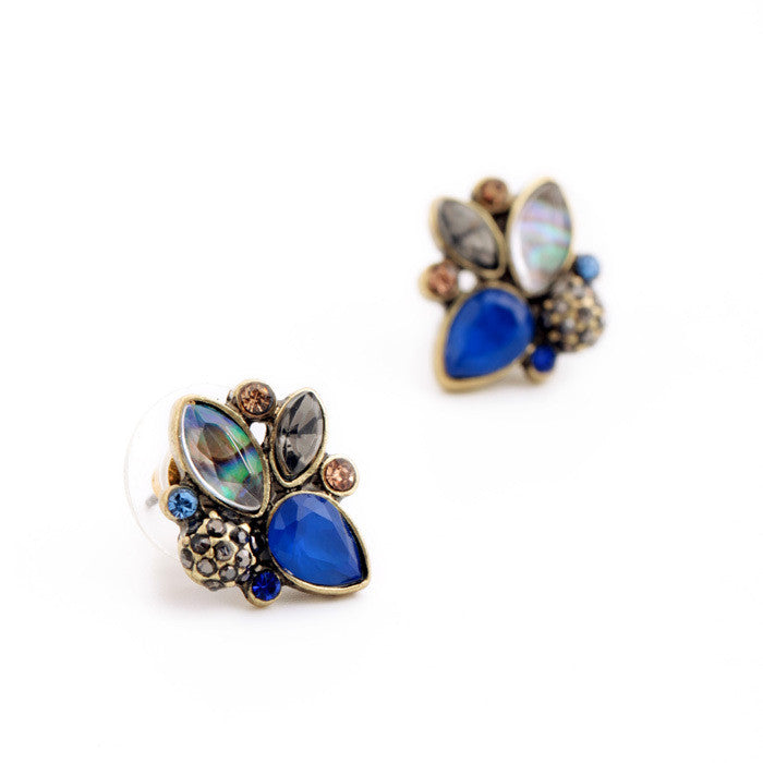 Elegant Rhinestone Earrings Wholesale Mulit Color Retro Pendientes Stud Earrings Jewelry
