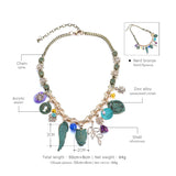 Ethnic Vintage Statement Charms Necklace Women Antique-Green Alloy Wings & Owl & Shell Pendants Brand Jewelry
