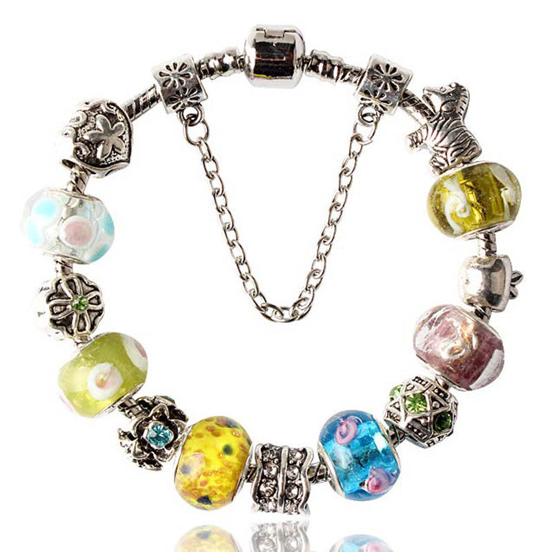 European Charm Bracelets For Women Fashion Silver Plated of Daisies Classic Murano Glass Beads Bracelet Jewelry