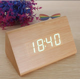 New Brown Wood Triangular Red LED Alarm Digital Desk Clock Wooden Thermometer