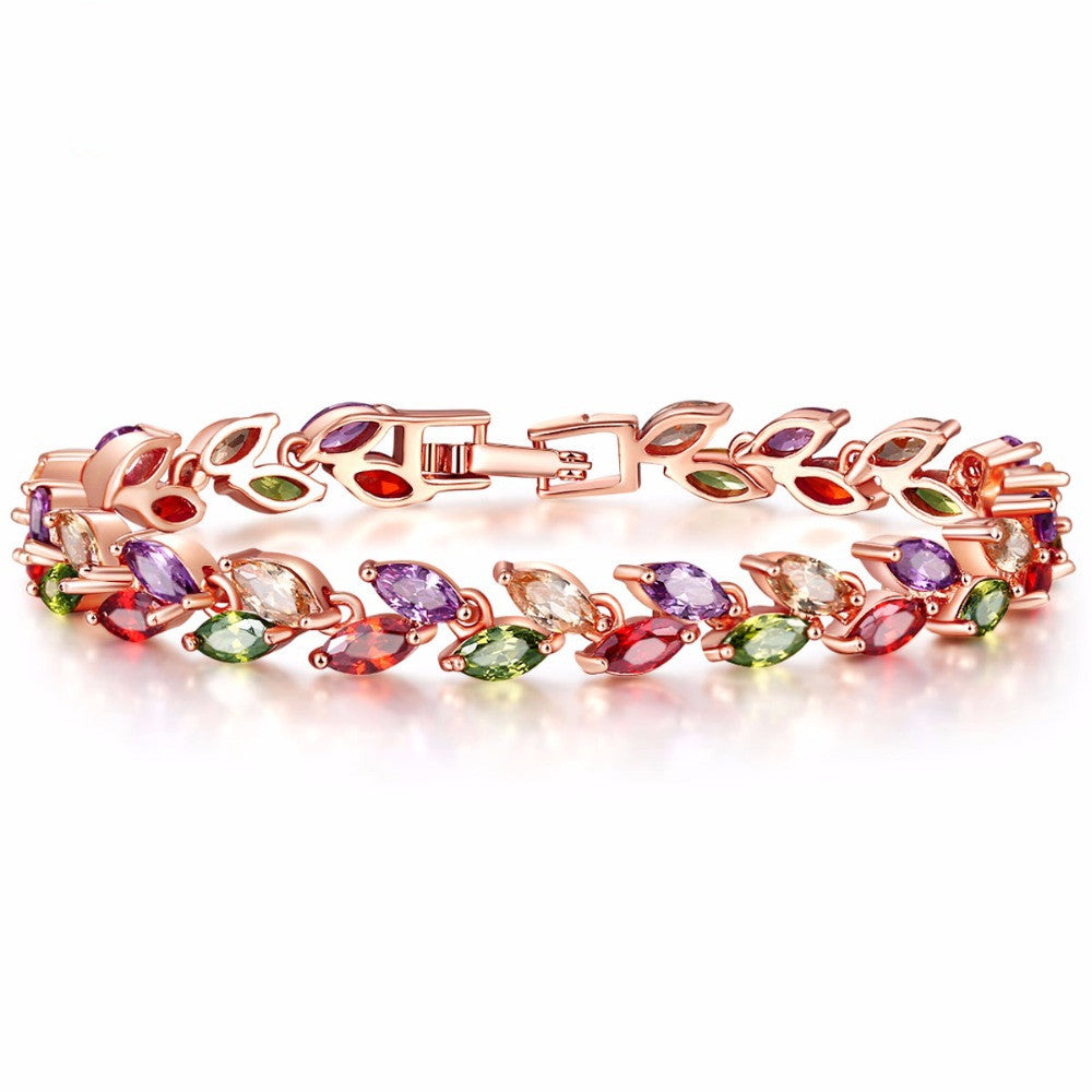 Colorful Cubic Zirconia Bracelet for Women Rose Gold Plated Snake Chain Jewelry Bracelets Luxury Engagement Jewelry