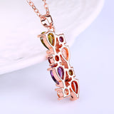 Fashion Colorful Zircon Necklace for Women Wedding Flower Pendant Necklace Rose Gold Plated Bridal Jewelry